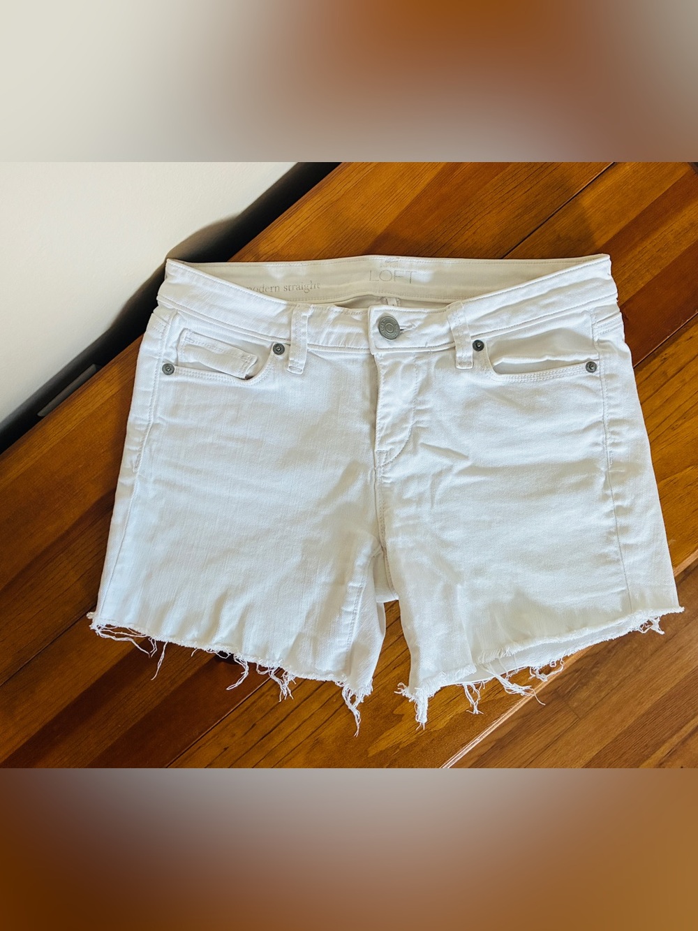 LOFT White Frayed Hem Denim Shorts 4/27